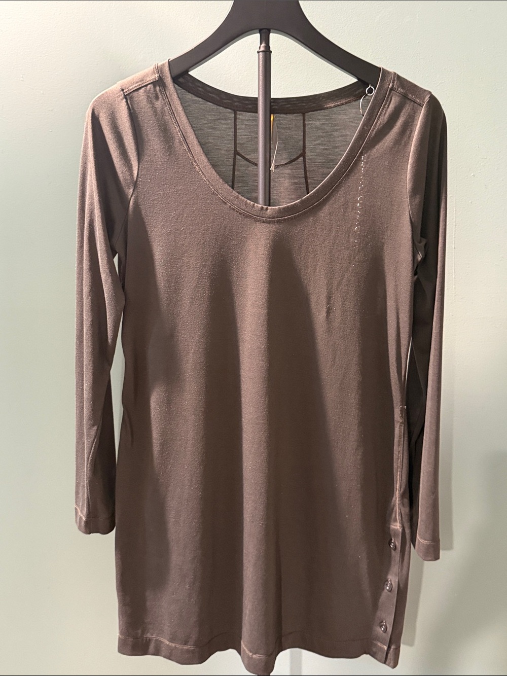 Lole Olive Long Sleeve Scoop Neck Tunic with Side Button Detail